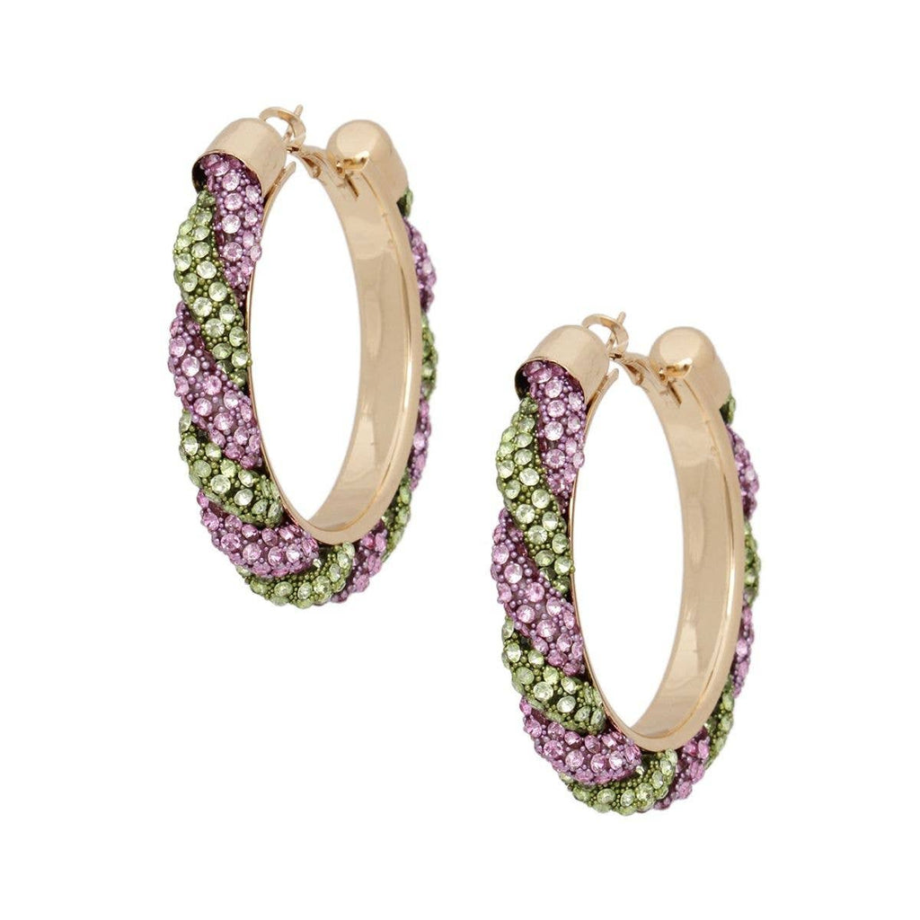 Vibrant Pink and Green Twisted Tube Hoop Earrings
