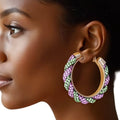 Vibrant Pink and Green Twisted Tube Hoop Earrings
