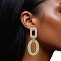 Drop Pink and Green Geometric Link Earrings