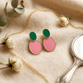 14K Gold Pink and Green Double Oval Earrings