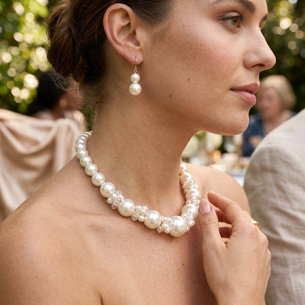 Cream Pearl Bead Cluster Single Strand Necklace