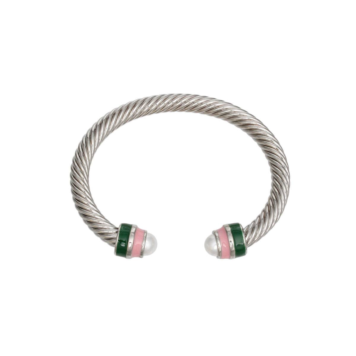 Pink and Green Pearl Cable Classic Bangle