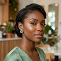 14K Gold Pink and Green Swirl Square Stud Earrings